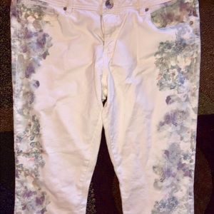 🔥SALE🔥 White Spring Floral Crop Ankle Jeans L 14